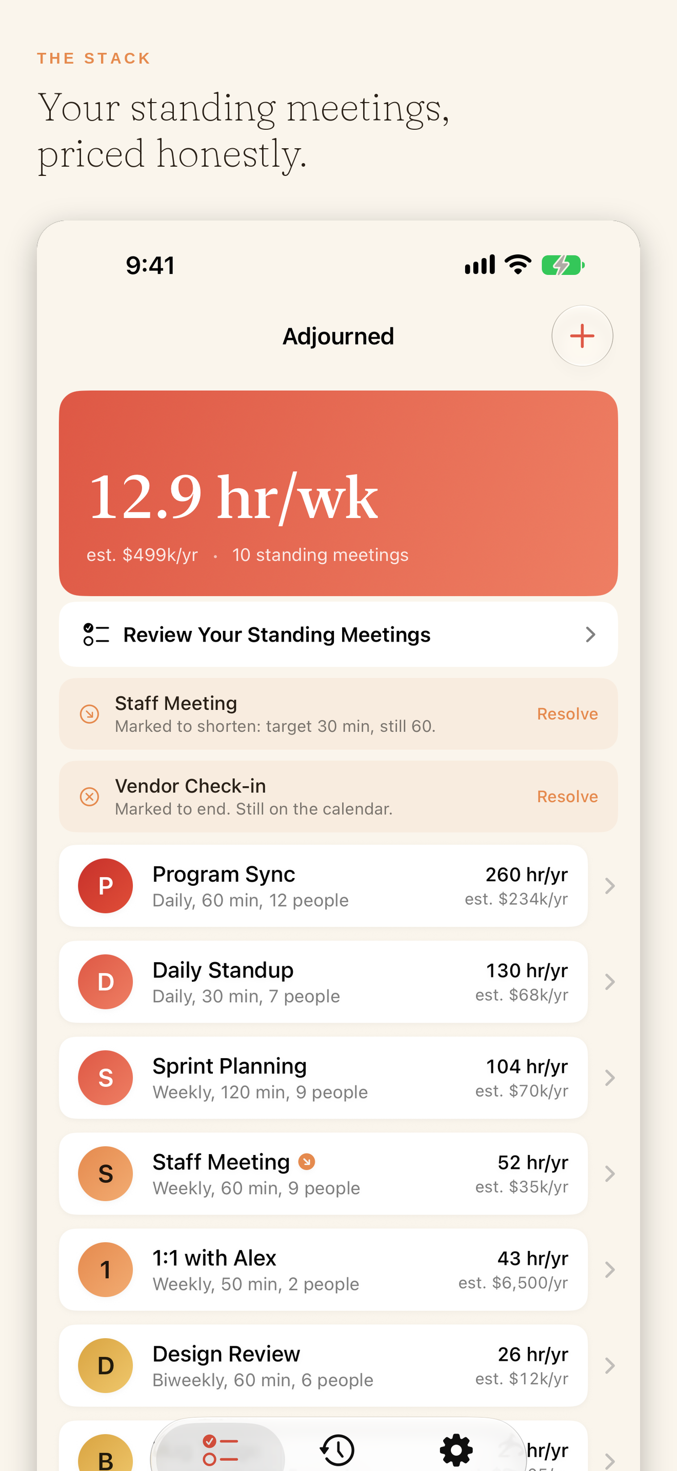The stack: every standing meeting, priced